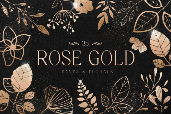 Download Rose Gold Leaves Florals Foil Elements - Gold Collection