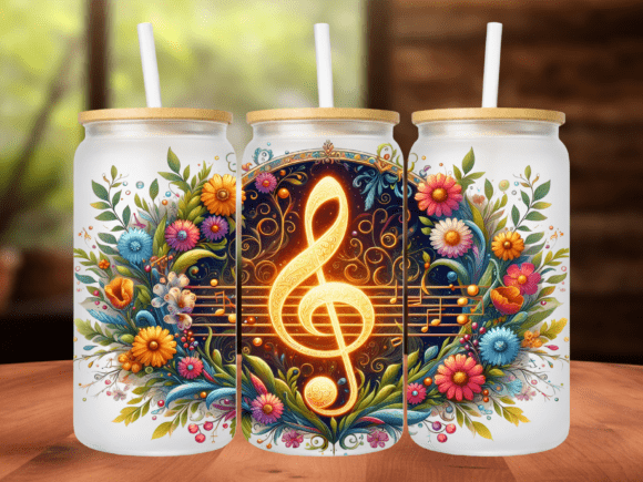 Download Gold Treble Clef Floral 16oz Tumbler PNG - Clef Collection