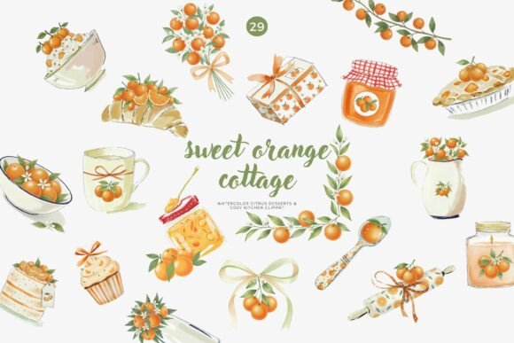 Download Sweet Orange Cottage Watercolor Clipart - Orange Collection