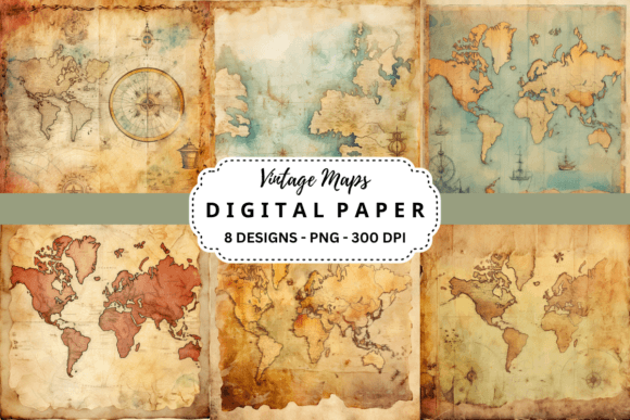 Download Vintage Maps Watercolor Digital Paper - Maps Collection