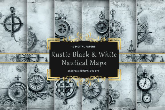 Download Rustic Black &amp; White Nautical Maps - Maps Collection