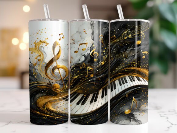 Download Golden Treble Clef Piano Music Tumbler - Clef Collection