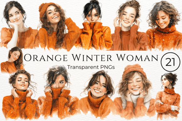 Download Orange Winter Woman Watercolor Clipart - Orange Collection